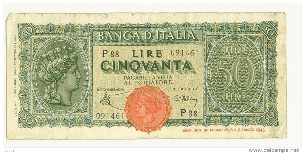 CARTAMONETA - PAPER MONEY - 1944 - 50 LIRE- ITALY QUALITY BB - NON STIRATA - 50 Lire 10/12/1944    Firme: Introna/Urbini - 50 Lire