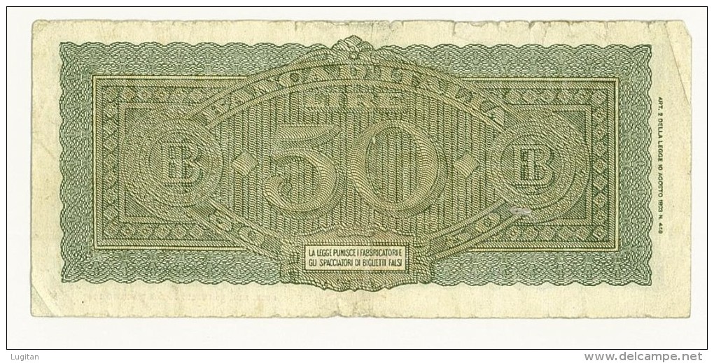 CARTAMONETA - PAPER MONEY - 1944 - 50 LIRE- ITALY QUALITY BB - NON STIRATA - 50 Lire 10/12/1944    Firme: Introna/Urbini - 50 Lire