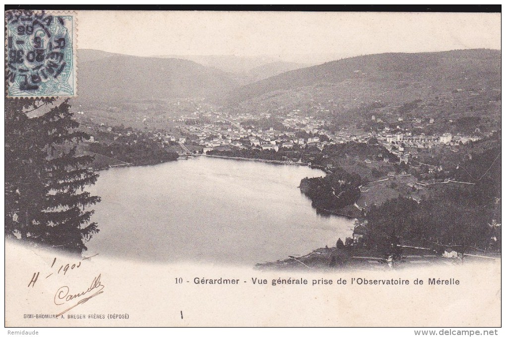 VOSGES - 1905 - VIGNETTE TOURISTIQUE De GERARDMER Sur CARTE POSTALE - Tourisme (Vignettes)