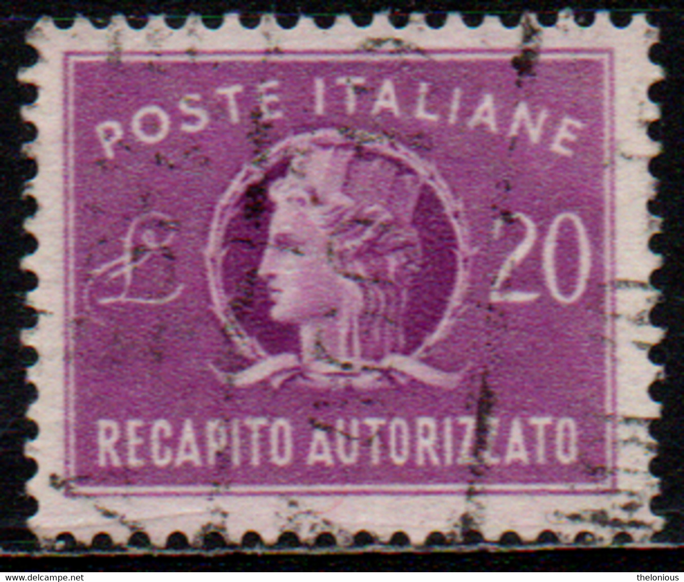 # 1952 Italia Repubblica Recapito Autorizzato 20 Lire Filigrana Ruota 3 DB - Segnatasse