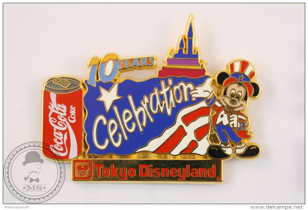 10 Years Celebration - Tokyo Disneyland Mickey Mouse - Coca Cola Pin Badge - Limited Edition - #PLS - Disney