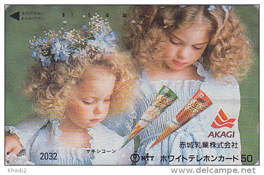 Télécarte Japon 7/11 - 2032 -  Enfants Fillettes Pub GLACE MAXICONE - ICE & Children Japan Phonecard - EIS & Kinder - Lebensmittel