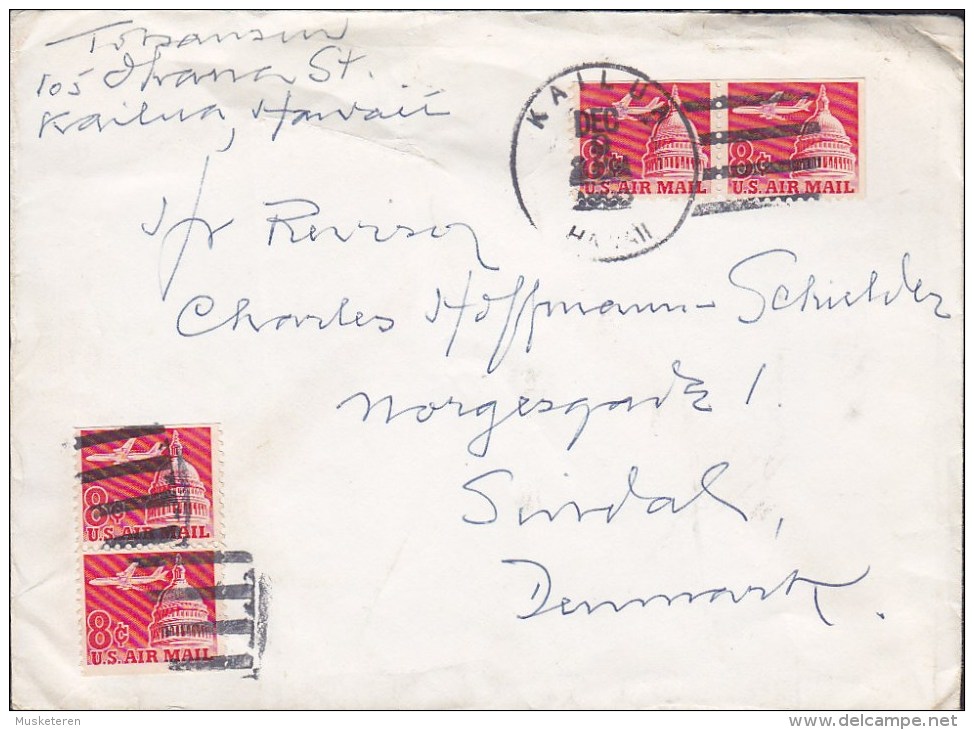 United States Hawaii Airmail KAILUA 1960 Cover Lettre To SINDAL Denmark Booklet Stamps (2 Scans) - Hawaï