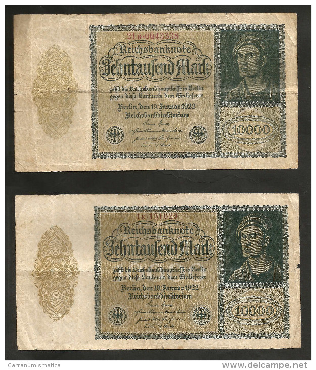 DEUTSCHLAND - Weimarer Republik - 10000 Mark (Berlin 1922) LOT Of 2 BANKNOTES - 10.000 Mark
