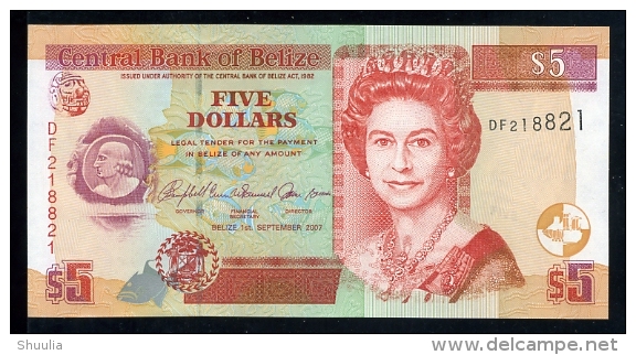 Belize 5 Dollars 2007 Pick 67c UNC - Belize