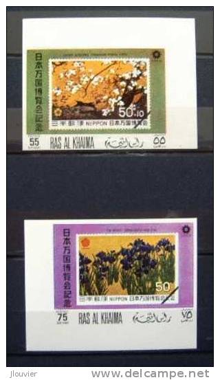 2 Blocs Expo 70. Ras Al Khaima. Sujets : Timbres Japonais (tableaux). Non Dentelés. 1970. - 1970 – Osaka (Japan)