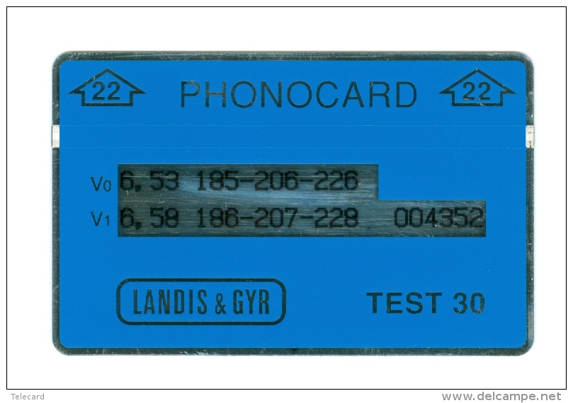 TEST NETHERLANDS : T1 ´22´  MINT + 30 TEST LANDIS&GYR Blue NR 004352 TESTCARD "INUTILISÉE * RARE" SERVICE - Test & Dienst