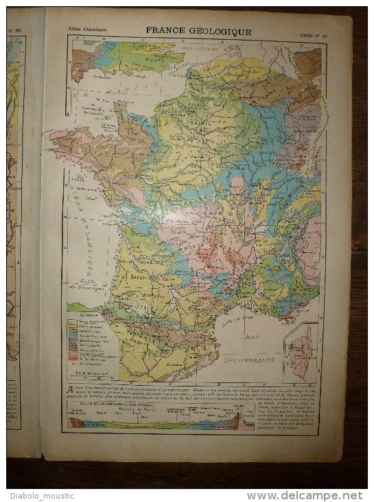 1913 Cartes Géographiques Ancienne (FRANCE Physique,FRANCE Géologique, Massif Central) - Geographical Maps