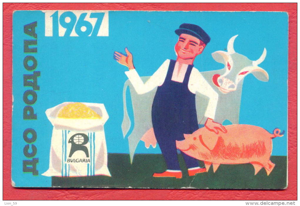 K930 / 1967 - " RODOPA " Factory SAUSAGE , PIG , COW , MAN - Calendar Calendrier Kalender - Bulgaria Bulgarie Bulgarien - Petit Format : 1961-70