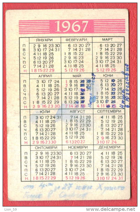 K930 / 1967 - " RODOPA " Factory SAUSAGE , PIG , COW , MAN - Calendar Calendrier Kalender - Bulgaria Bulgarie Bulgarien - Petit Format : 1961-70