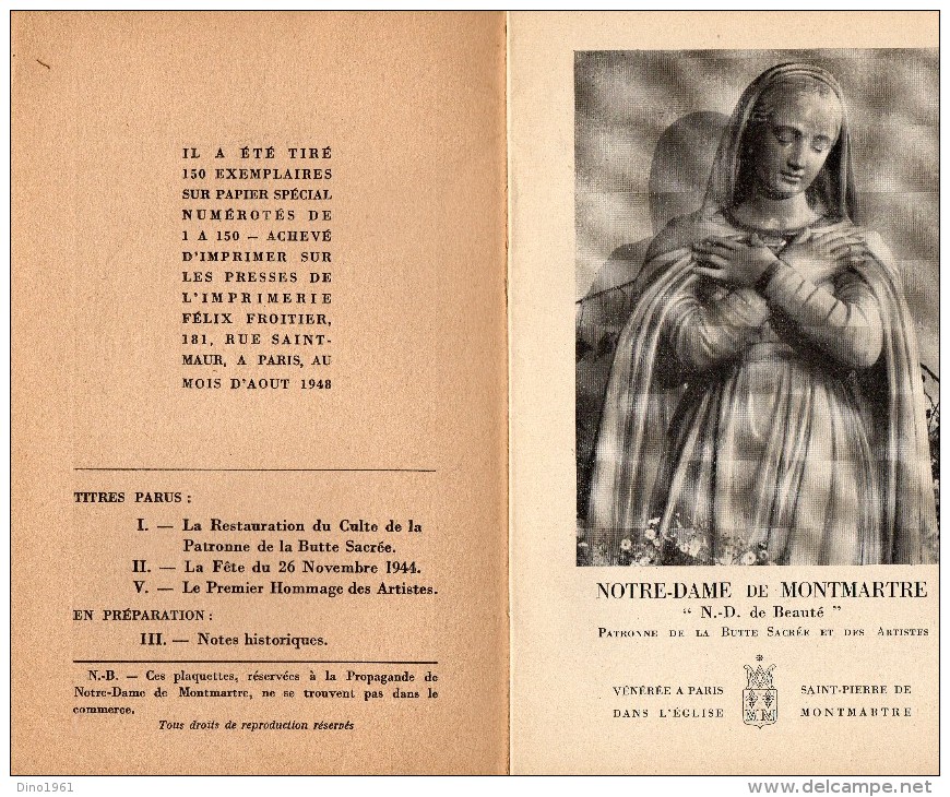 L 5 - PARIS - Brochure Notre Dame De Montmartre - Patronne De La Butte Sacrée Et Des Artistes - Religione