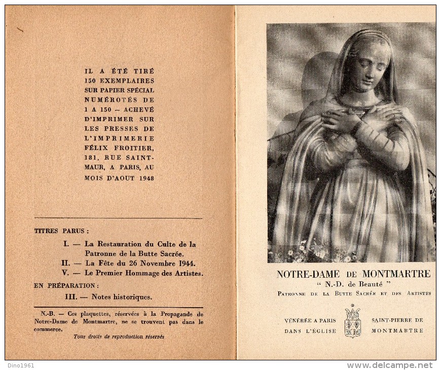 L 5 - PARIS - Brochure Notre Dame De Montmartre - Patronne De La Butte Sacrée Et Des Artistes - Religion