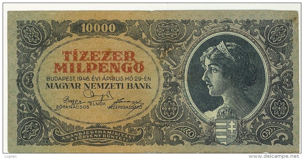 UNGHERIA TIZEZER MILPENGO 10.000  ANNO 1946 - BANK NOTE - Ungheria