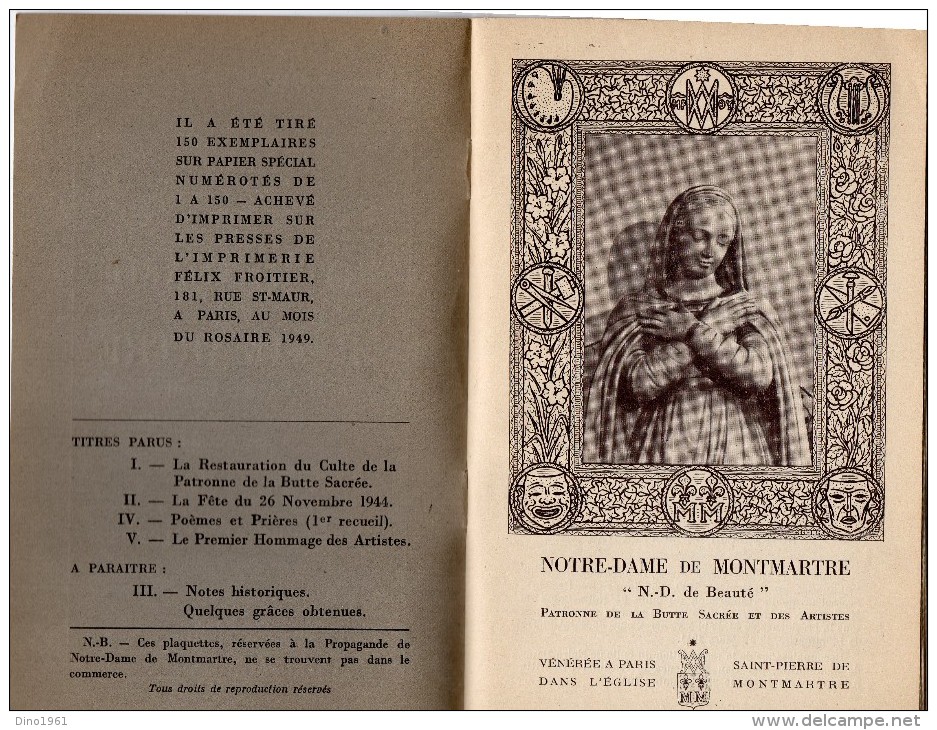 L 6 - PARIS - Brochure Notre Dame De Montmartre - Patronne De La Butte Sacrée Et Des Artistes - Religion