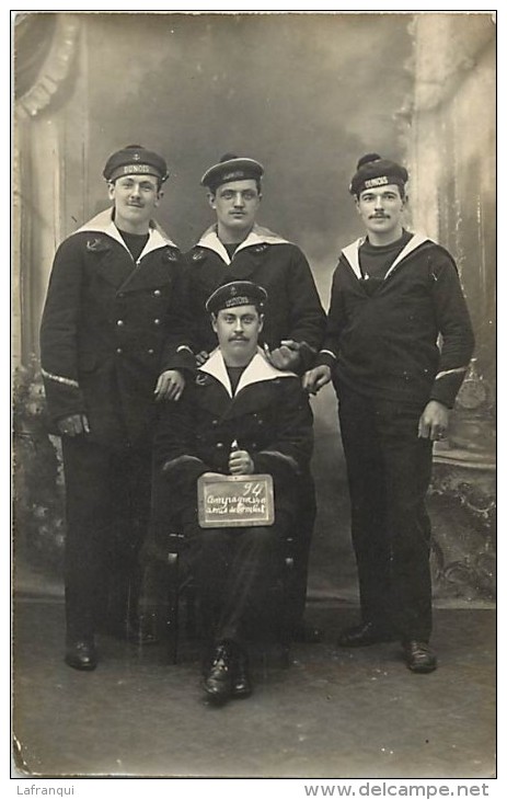 Ref A515- Carte Photo Marins -marine Militaire-guerre 1914-18- Cuisiniers Du Dunois *-a Cherbourg -manche - - Warships