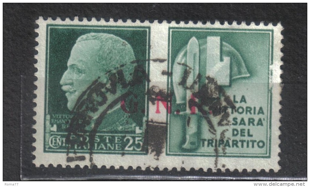 SS5475  - REPUBBLICA SOCIALE 1944 ,  25 Cent " La Vittoria..."  Usato. Abraso A Dx - War Propaganda