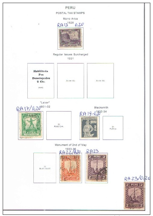 Peru'  1925/67  18 Used Stamps Postal Taxe .    See 4 Scan - Peru