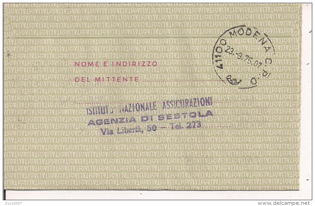 STORIA POSTALE, B.P. LIRE 40+30+30+100+100, LIRE 300 IN TARIFFA BIGLIETTO P. RACCOMANDATA, 1975,  SESTOLA - MODENA, - 1971-80: Storia Postale