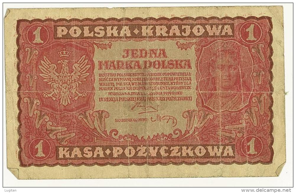 POLONIA - POLSKA - KRAJOWA POLAND -  1 Mark/Marka Polska Krajowa 1919  -  QUALITY BB - Greece