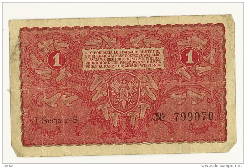 POLONIA - POLSKA - KRAJOWA POLAND -  1 Mark/Marka Polska Krajowa 1919  -  QUALITY BB - Greece