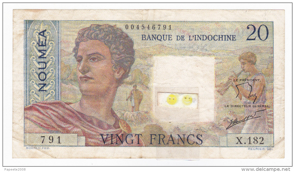 Banque De L'Indochine / Nouvelle Calédonie - 20 Fcs / NOUMEA / Signatures Roland-Billecart / Waitzenegger - Nouméa (New Caledonia 1873-1985)