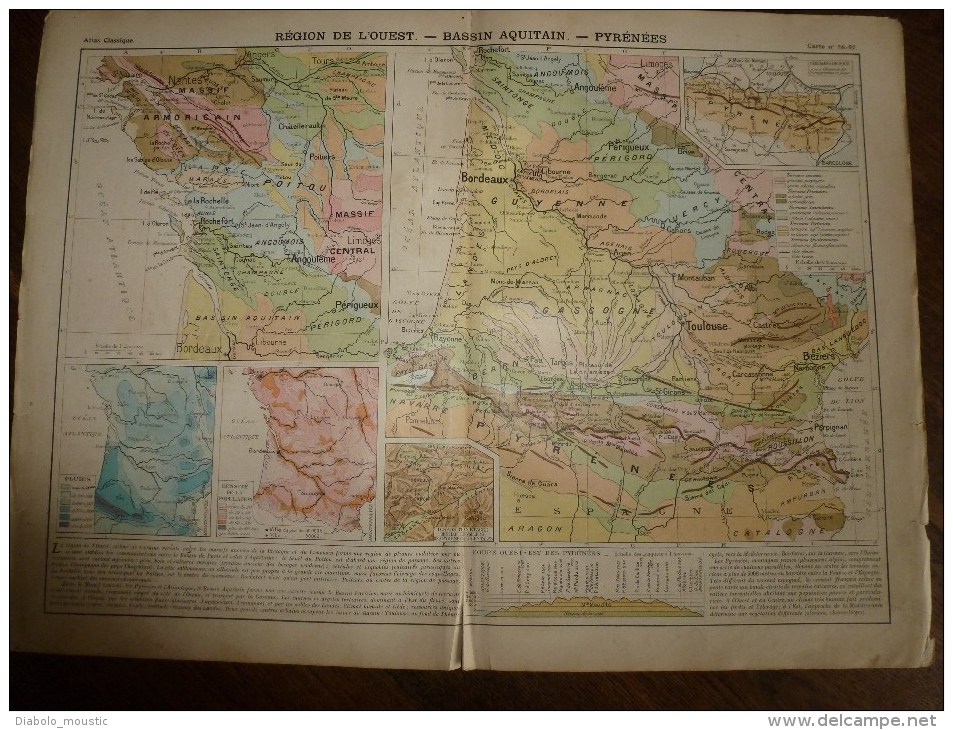 1913  Cartes Géographiques Ancienne ( Région Ouest,Bassin Aquitain,Pyrénées, Région Alpes ,Jura, Région Méditerranéenne) - Landkarten