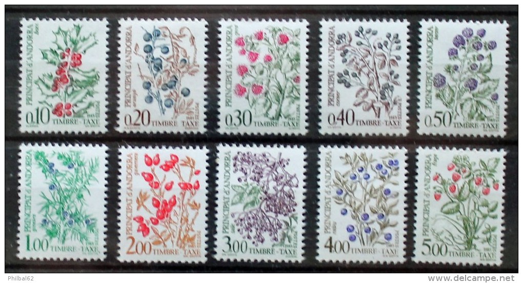 Andorre,  Timbres Taxe, N° 53 à 62, 10 Valeurs ** Thème Flore : Baies Sauvages. - Unused Stamps