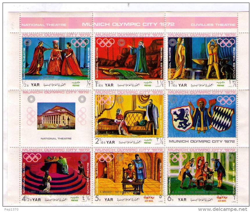 YEMEN ARAB REPUBLIC 1972 - OLYMPICS MUNICH'72 - MINI SHEET 8 STAMPS + VIGNETTE - Yemen