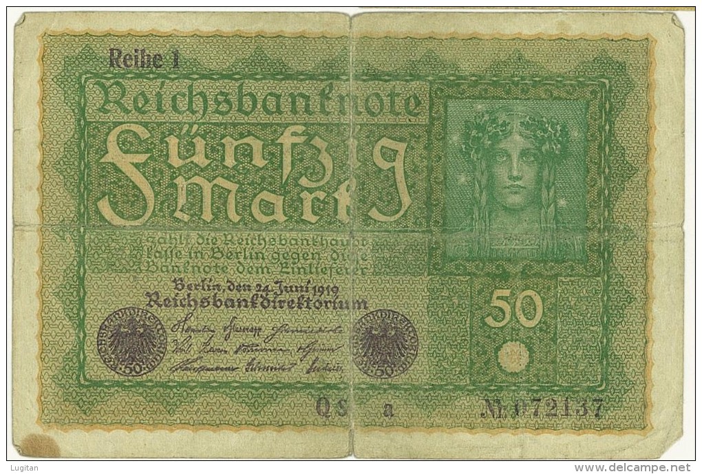 GERMANIA - 50 MARK 1919 German - QUALITA' B - 50 Mark