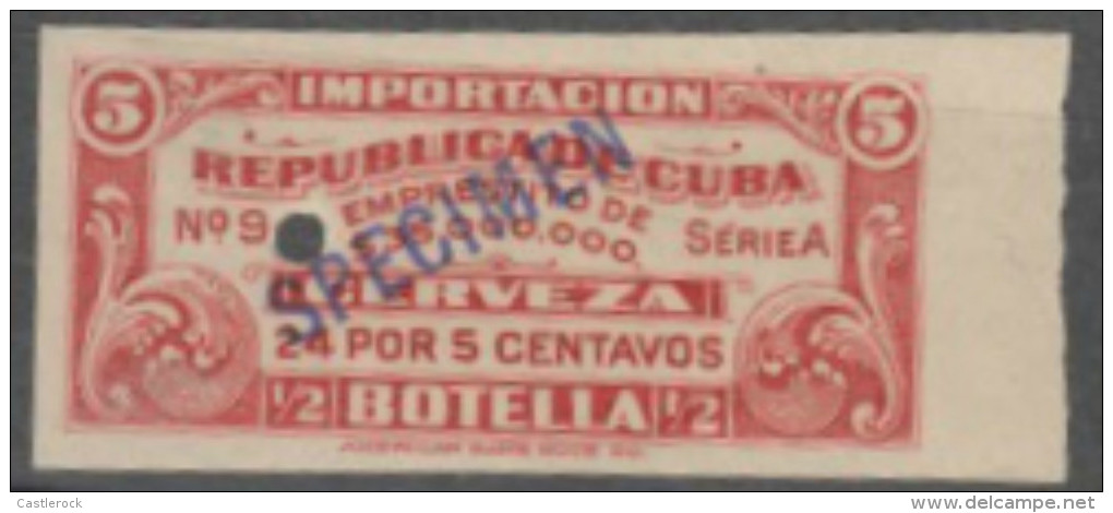 O) CARIBE, SPECIMEN,RED, PROOF, REVENUE, EMPRESTITO, IMPORTACION CERVEZA-IMPORT BEER, AMERICAN BANK NOTE XF - Imperforates, Proofs & Errors