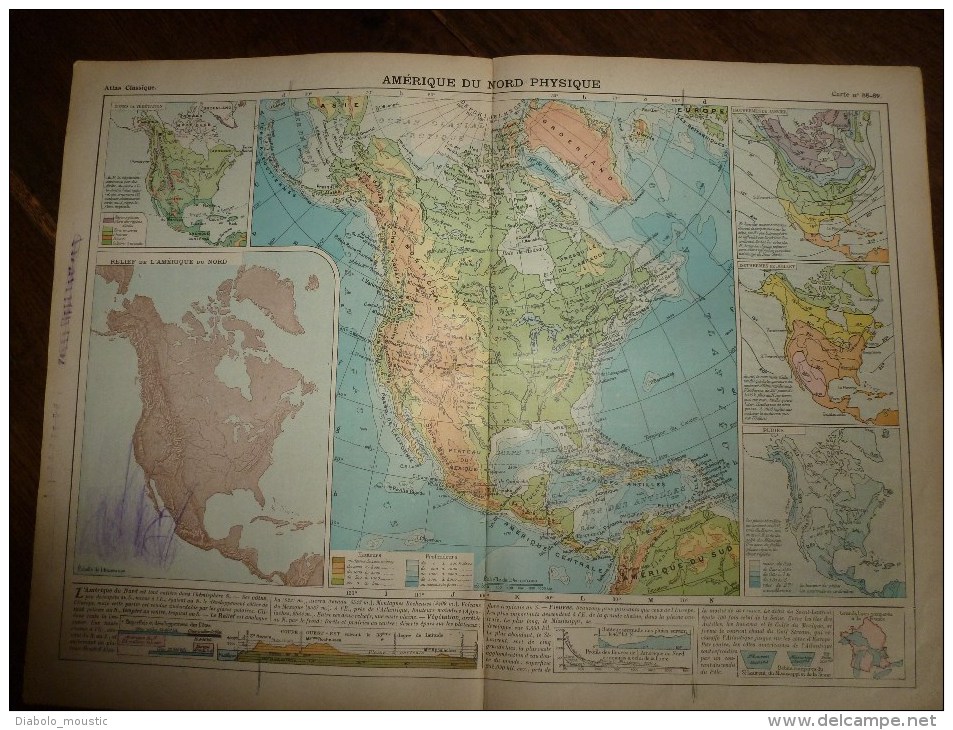 1913  Cartes Géographiques Ancienne ; AMERIQUE Du NORD Physique; ; USA  ; OCEAN PACIFIQUE - Geographical Maps