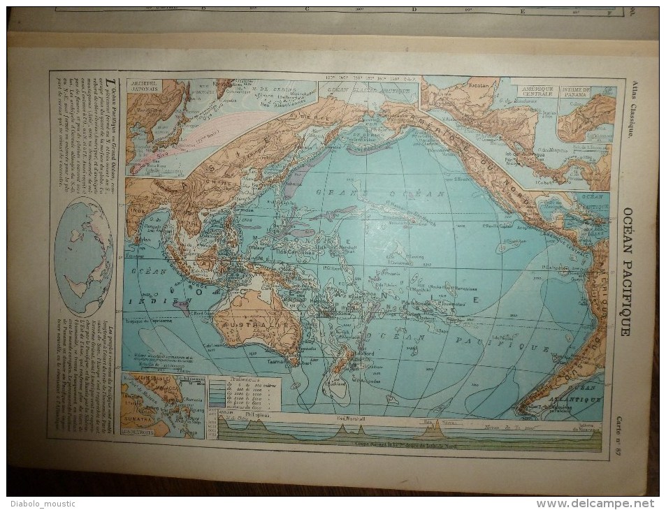 1913  Cartes Géographiques Ancienne ; AMERIQUE Du NORD Physique; ; USA  ; OCEAN PACIFIQUE - Geographical Maps