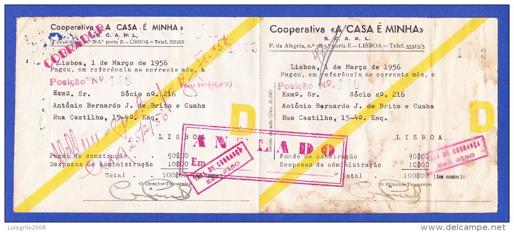 COOPERATIVA " A CASA É MINHA" - RUA DO TELHAL, 8 - 4º ESQº, LISBOA -- 1 DE MARÇO DE 1956 - Portugal