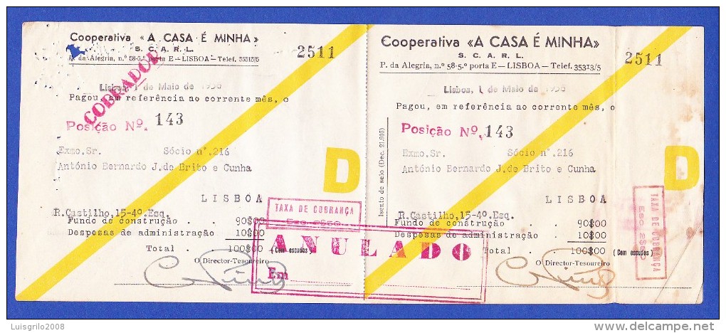 COOPERATIVA " A CASA É MINHA" - RUA DO TELHAL, 8 - 4º ESQº, LISBOA -- 1 DE MAIO DE 1956 - Portogallo