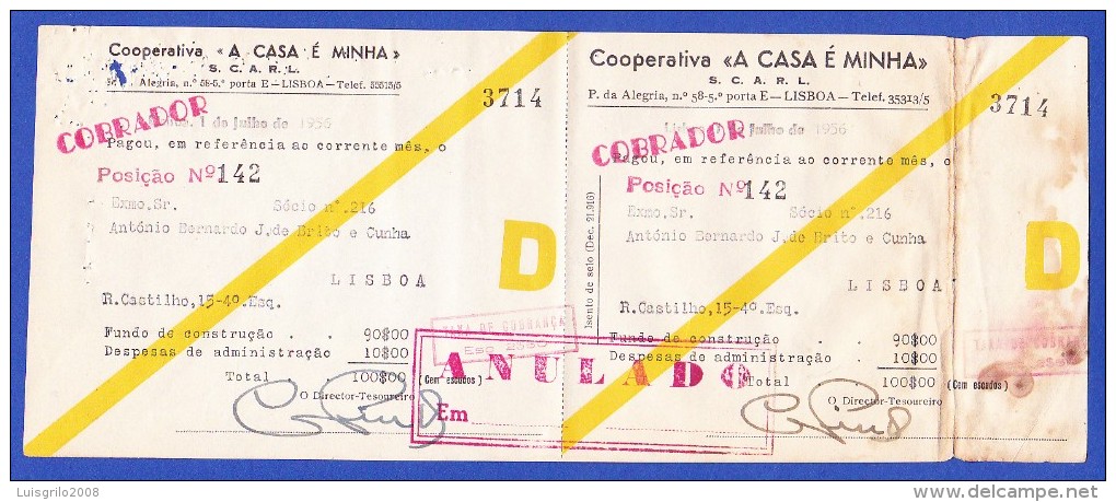 COOPERATIVA " A CASA É MINHA" - RUA DO TELHAL, 8 - 4º ESQº, LISBOA -- 1 DE JULHO DE 1956 - Portugal