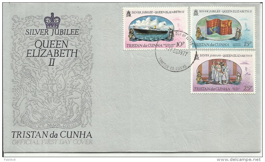 TRISTAN DA CUNHA 1977 QUEEN ELIZABETH SILVER JUBILEE CORONATION ROYAL VISIT GIUBILEO VISITA REGINA ELISABETTA FDC - Tristan Da Cunha