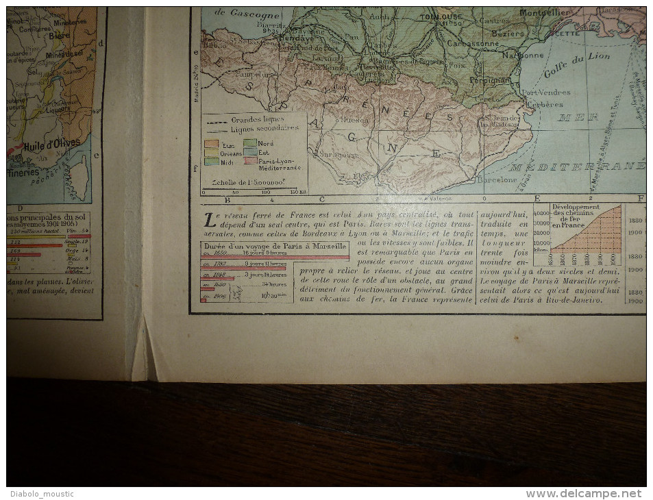 1913  Cartes Géographiques Ancienne ; FRANCE Administrative; FRANCE De L´ Agriculture ; FRANCE Chemins De Fer - Carte Geographique