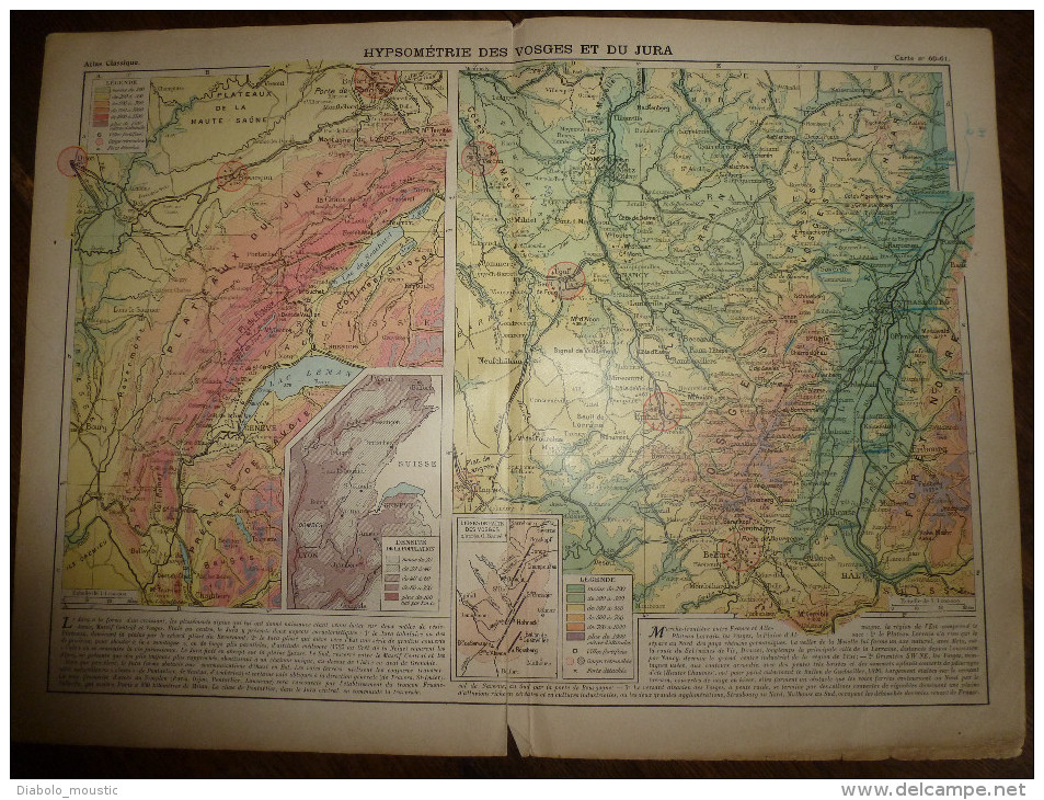 1913  Cartes Géographiques Ancienne ;Hypsométrie Des VOSGES Et Du JURA ;Hypsométrie Des ALPES ;FRANCE Voies Navigables - Geographical Maps