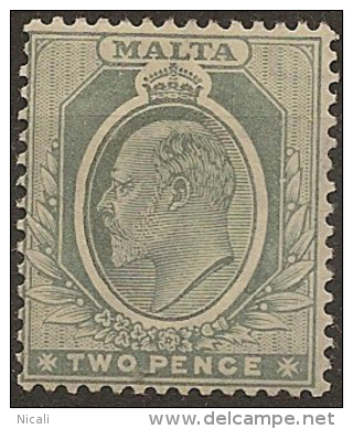 MALTA 1904 2d Grey KEVII SG 51 HM #BC345 - Malta (...-1964)