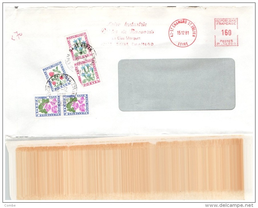 Lettre Taxée, 1981, Affranchie EMA 1,60 Fr  , Taxe 2,70 Fr, 5 Timbres FLEUR  /6000 - 1960-.... Brieven & Documenten