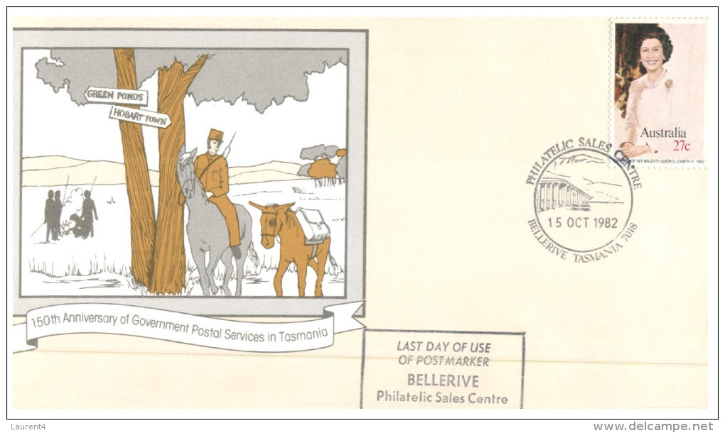 (PH 162) Australia FDC Cover - 1982 - 150th Anniversary Of Postal Services In Tasmania (18 Different Postmarks) - First Flight Covers