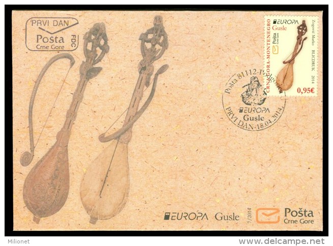 SALE!!! MONTENEGRO CRNA GORA 2014 EUROPA CEPT MUSIC INSTRUMENTS - FDC First Day Cover Of 1 Stamp - 2014