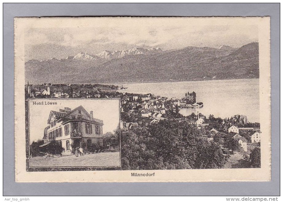 ZH MÄNNEDORF 1920.VIII.2. Rapperswil  Hotel Löwen Und Totalansicht Foto #04906 - Männedorf