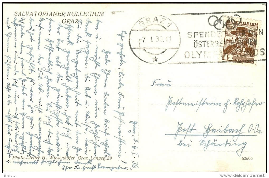 AUSTRIA Postcard With Cancel GRAZ 1 SPENDET FÜR DEN ÖSTERREICHISCHEN OLYMPIA-FONDS - Ete 1936: Berlin