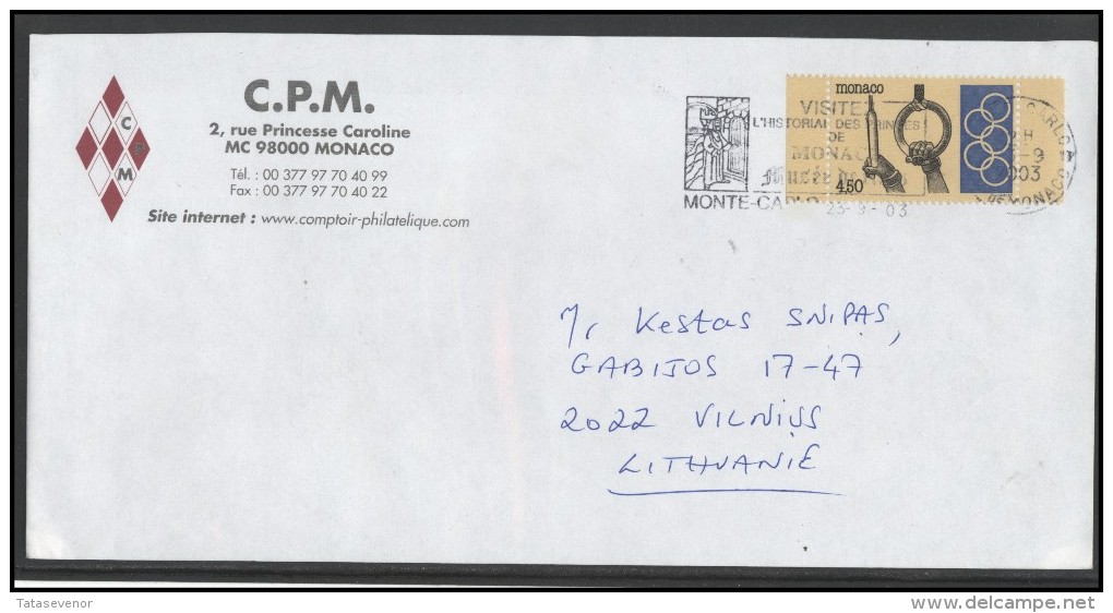 MONACO Postal History Brief Envelope MC 001 Olympic Games Monaco Prince - Brieven En Documenten