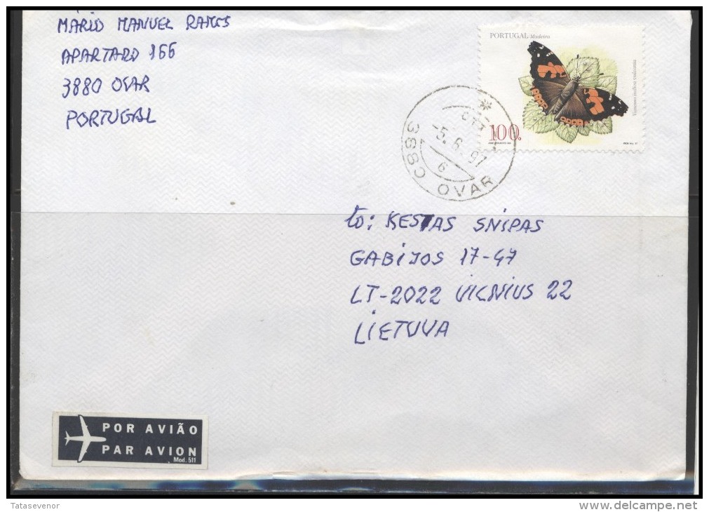 PORTUGAL Postal History Brief Envelope Air Mail PT 003 Butterfly Insects - Lettres & Documents