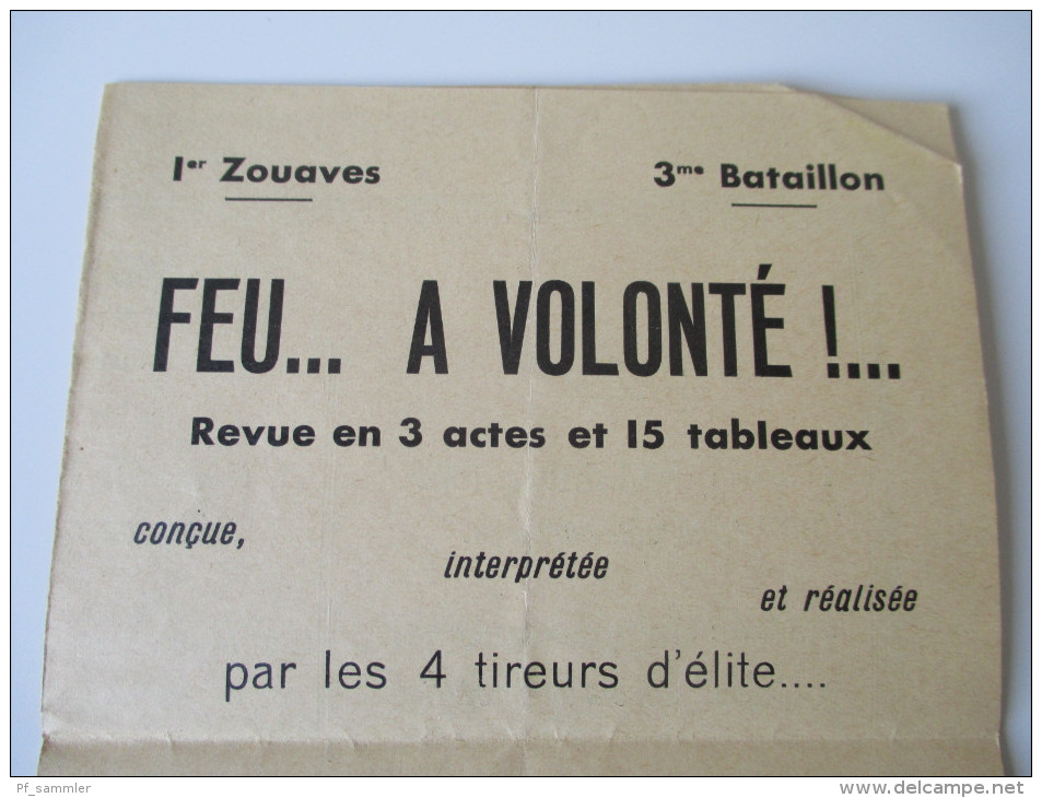 2. WK 1er Zouaves. 3me Bataillon- Seltenes Programmheft / Revue. Feu... A Volonté!...1930/40er Jahre - Historische Dokumente