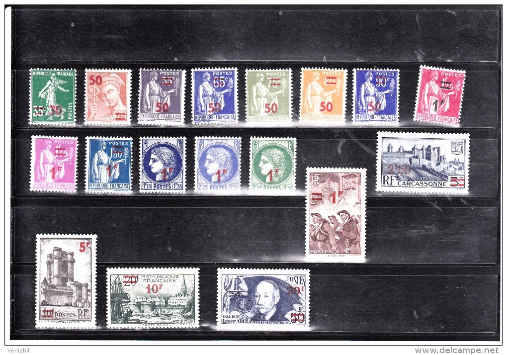 TIMBRES N° 476 A 493 NEUFS X -- 18 VALEURS -   ANNEE 1940-41 - COTE : 47 € - Neufs