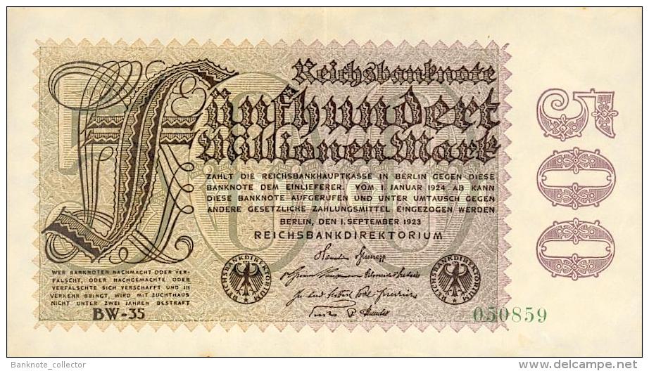 Deutschland, Germany - 500 Mio. Mark, Reichsbanknote, Ro. 109 F,  ( Serie BW ) XF ( II ), 1923 ! - 500 Mio. Mark