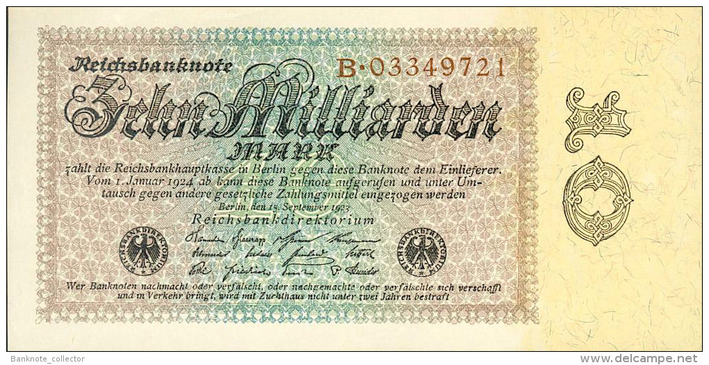 Deutschland, Germany - 10 Mrd. Mark, Reichsbanknote, Ro. 113 A ,  ( Serie B ) UNC, 1923 ! - 10 Milliarden Mark